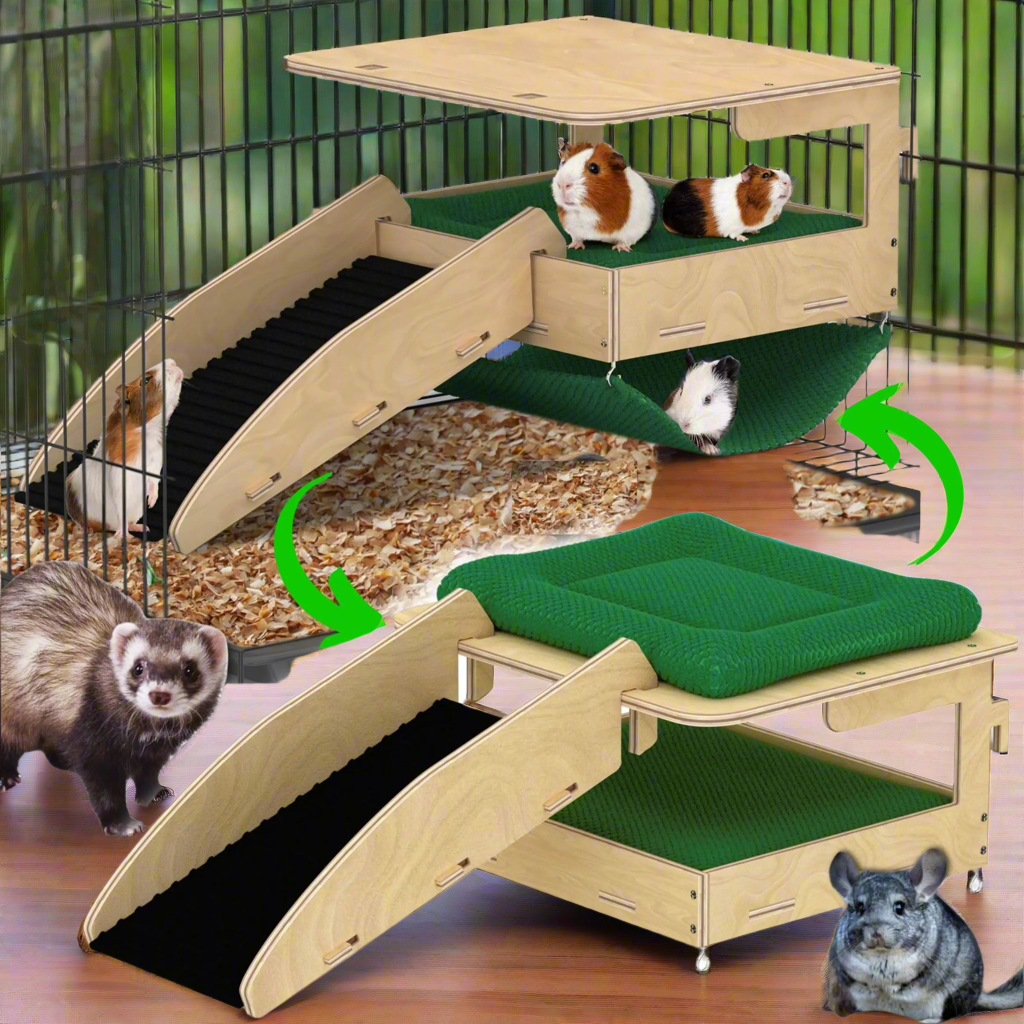 YELLOFLOW Guinea Pig Hideout and Hammock Combo – Dual Style Design – Large Natural Birch Wood 14”x 10”– Guinea Pig Hammock for Cage Guinea Pig Hide Guinea Pig Loft Guinea Pig Accessories