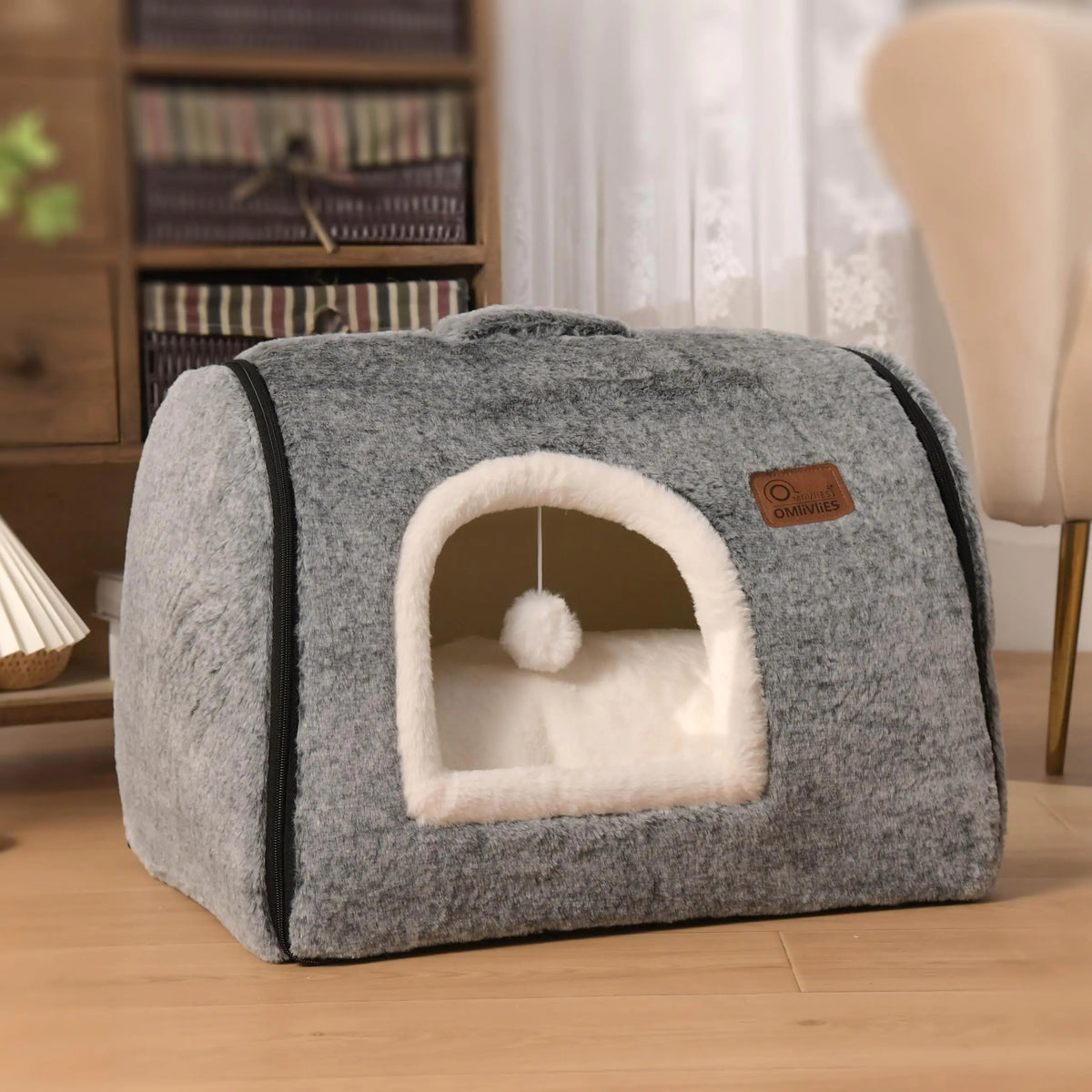 cat Bed cave-cat beds for Indoor CatsSoft and Comfortable Cute cat Bed，cat Housewith Removable Washable Cushioned PillowEnclosed cat BedKitty cat hut、HideawaySmall large Dog Tent (Dark Grey)