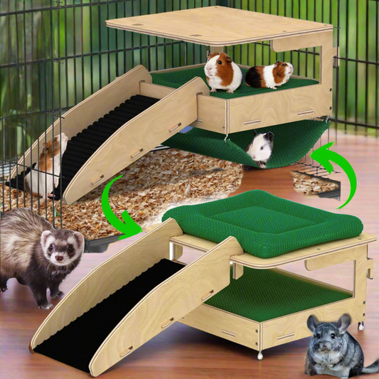 YELLOFLOW Guinea Pig Hideout and Hammock Combo – Dual Style Design – Large Natural Birch Wood 14”x 10”– Guinea Pig Hammock for Cage Guinea Pig Hide Guinea Pig Loft Guinea Pig Accessories