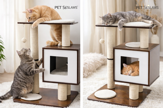 TRIXIE 31-in Inola Wooden Cat Tree Jute Scratching Posts Cat Condo with Cushion Removable Cozy Pads Dangling Cat Toy Walnut