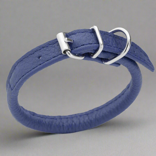 Dogline Rolled Leather Dog Collar - for Small Medium and Large Breeds - Soft and Padded Round Luxury Design 1/4 by 8-10" Round Leather Collar XX-Small Royal Blue