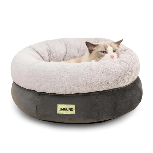JMHUND Cat Bed for Indoor CatsRound Cat Bed for Small PetsWashable Pet Bed with Non-Skid BottomPet Bed for Puppy and Kitty19 InchesDeep Grey