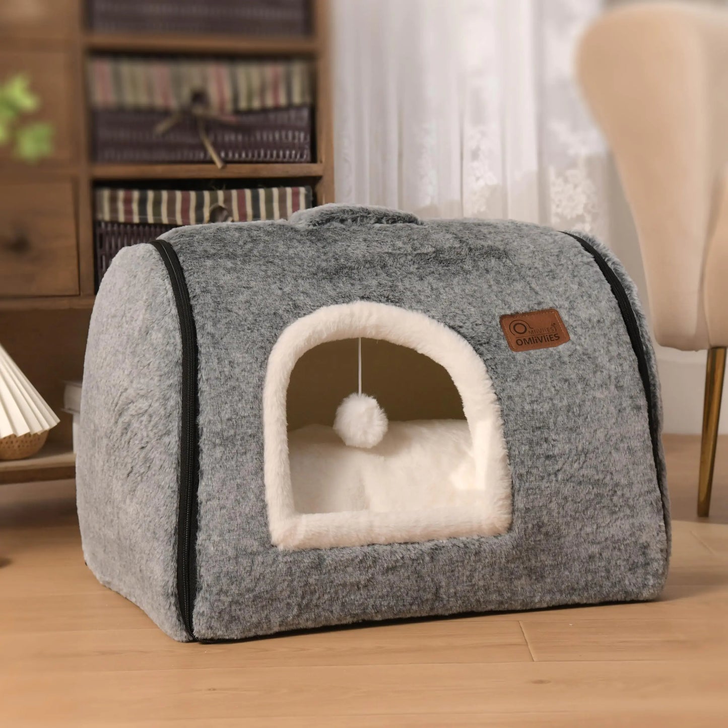 cat Bed cave-cat beds for Indoor CatsSoft and Comfortable Cute cat Bed，cat Housewith Removable Washable Cushioned PillowEnclosed cat BedKitty cat hut、HideawaySmall large Dog Tent (Dark Grey)