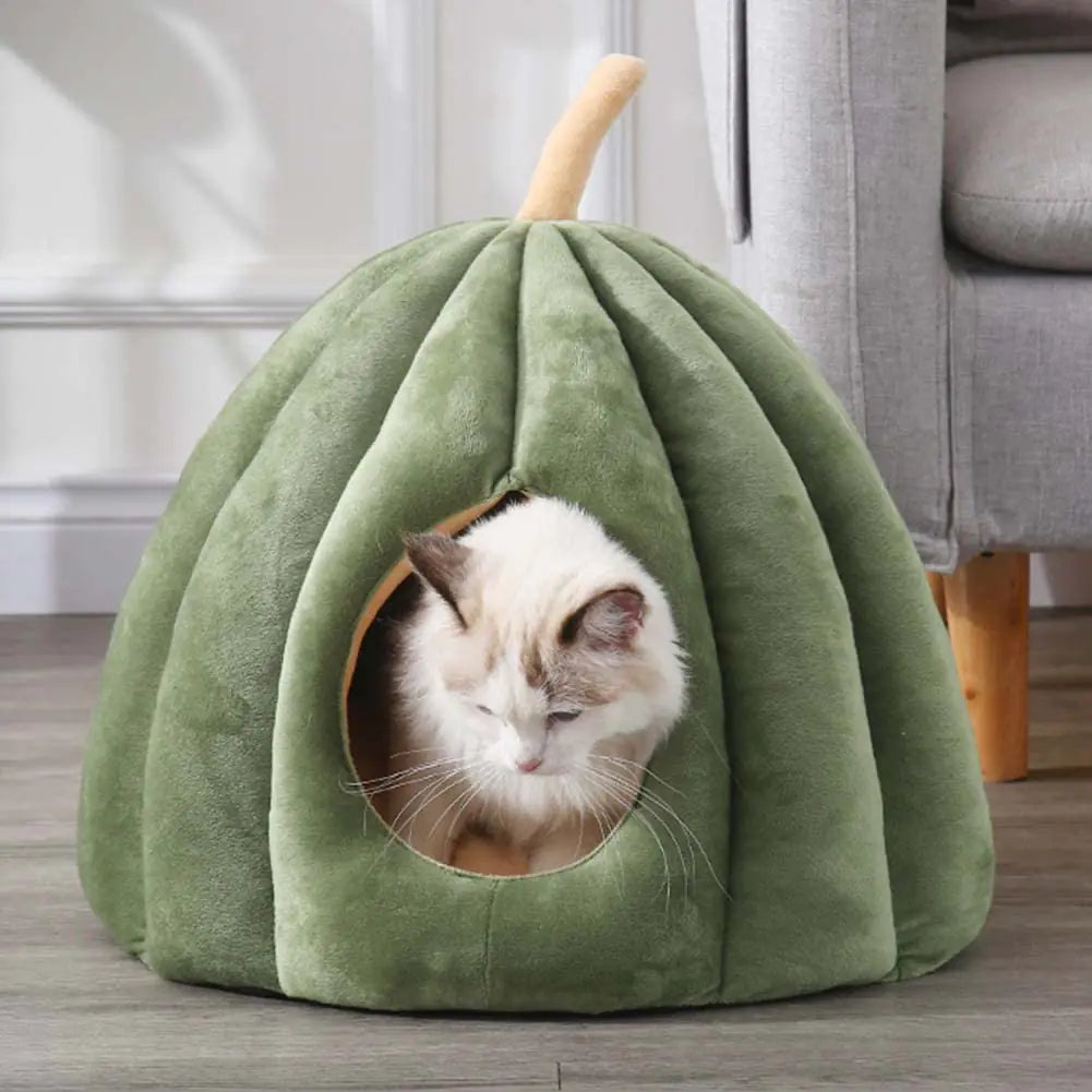 Cat Bed for Indoor Cats Cute Pumpkin Style Cat Cave Bed Cat House Cat Tent with Removable Cushion Pillow Soft Fluffy Faux Fur Cat Cushion Dog Bed for Small Medium Dogs and Cats 20.1x20.1x15.8in