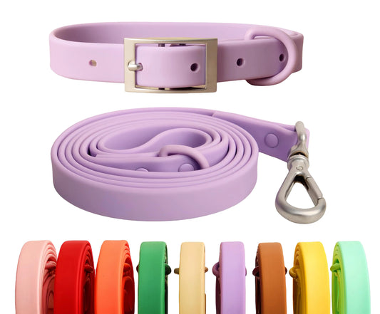 SOCOWVAKA Dog Collar Leash Set Adjustable Strong Dirt Resistant Deodorization Waterproof Dog Collar Easy to Clean Soft Pet Collars Leashes for Large Medium Small Dogs (Taro Purple L)